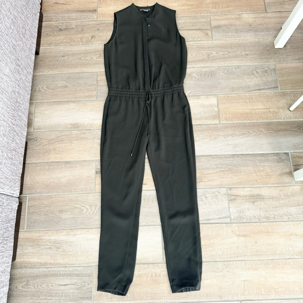Vince Women’s Sleeveless Jumpsuit Crepe Jogger Drawstring Waist Green 0 - Picture 2 of 10